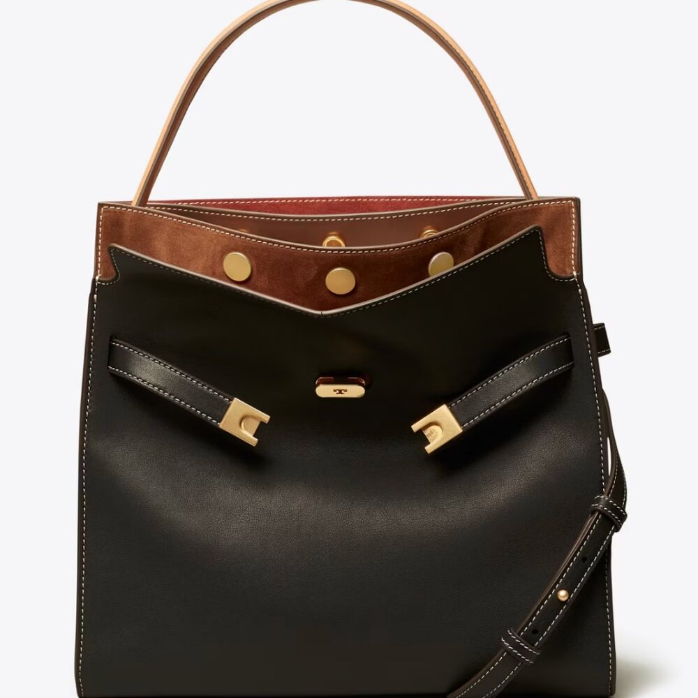 Tory Burch Large Lee Radziwill Double Bag - Black leather, brown suede NWOT